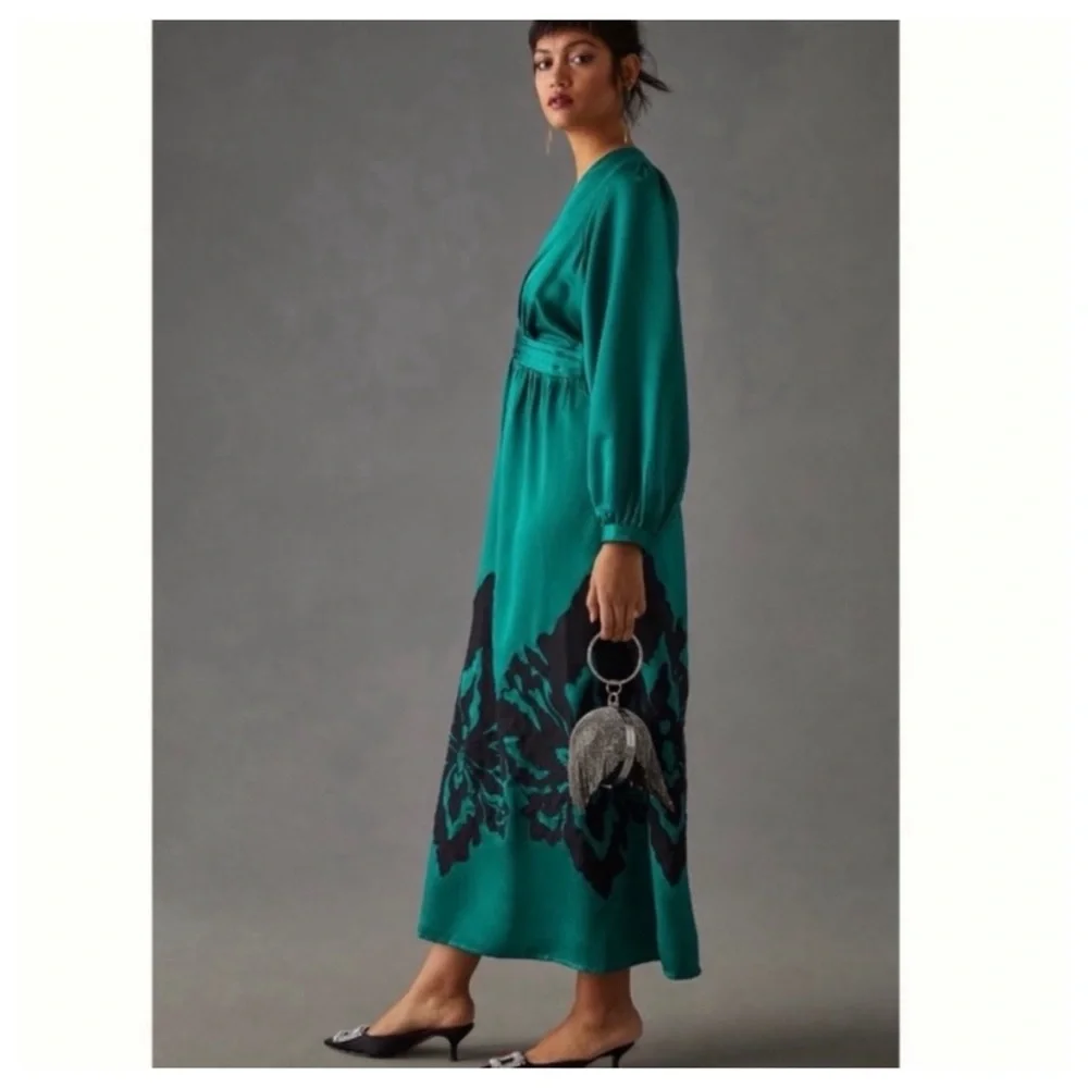 NWT Ssle Anthropologie Nikasha Emerald Green Embroidered Appliqué Maxi Dress - Picture 5 of 14